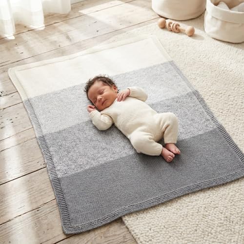 Revolution Fibers Baby Blanket Kit | Gradient Yarn (4 Balls), 50% Cotton & 50% Viscose | Pattern Included | Helios Gray