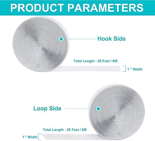 20Ft*1 inch Hook and Loop Tape Roll with Heavy Duty Adhesive - Fastener Mounting Tapes Strips with Sticky Back for Sewing, Crafting,DIY- Indoor or Outdoor Use