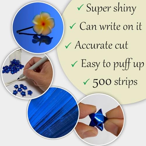 500-Strips Blue Foil Paper Strips for Making Origami Stars, Lucky Stars, Puff Stars. Reflective Mirror Shiny Paper Strips, 0.5 x 11 inch. (Blue Foil, 500)