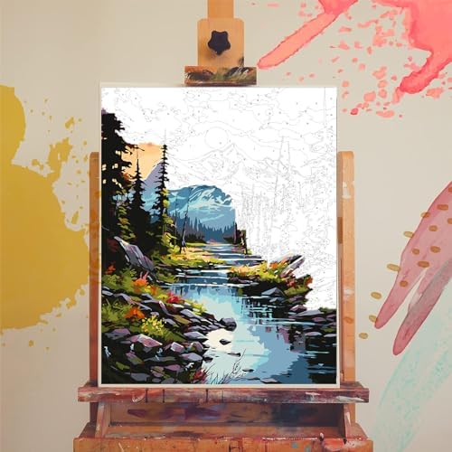 Mountain Paint by Numbers for Adults - Landscape Paint by Number on Canvas