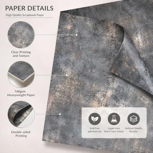 Vintage Scrapbook Paper Double Sided 12x12 Distressed Dark Grunge 24 Sheets