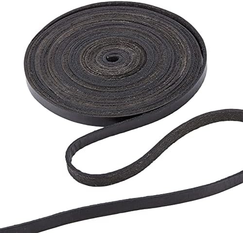 GORGECRAFT 5.5Yds 8mm Black Flat Genuine Leather Cord Natural Leather String Lace Strips Full Grain Cowhide Braiding String Roll for Jewelry Making DIY Craft Braided Bracelets Belts Keychains