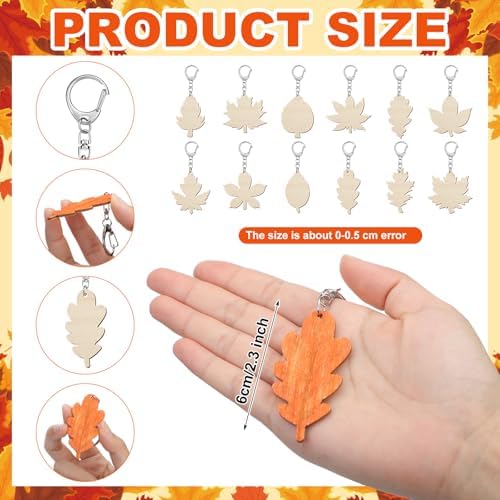Trnayi 36 Pcs Maple Leaf Wood Keychain Color Your Own DIY Craft | Maple Leaf Wooden Keychain, Color Your Own Unfinished Craft, Blank Wood Painting DIY Craft, for Thanksgiving Art Project