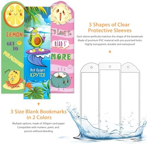 240 Pcs Kraft Paper Blank Bookmarks, 3 Sizes 2 Colors Bookmark Making Kit with 80 Pcs Clear Bookmark Sleeves & 80 Pcs Colorful Tassels, Paper Book Mark Bulk for DIY Crafts, Gift Tags, School Projects