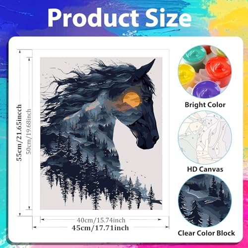 xcemhil Horse Paint by Numbers Kit for Adults, Horse Painting by Numbers, Adult Paint by Number Kits Suitable for Gifts and Interior Decor 16x20 Inch