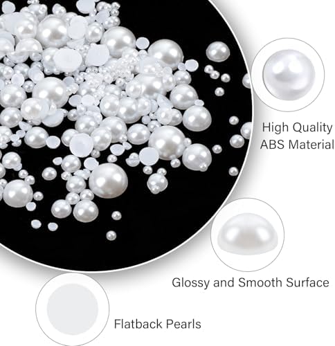 Canvalite Flatback Nail Pearls for Crafting, Multiple Sizes Half Pearls with 5Pcs B7000 Jewelry Glues & Picker Tools Bedazzling Bead for DIY Crafts Clothing Tumblers Shoes Decors Nail Art