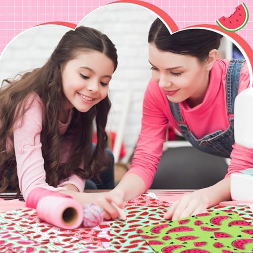 HunnmingRe 20 Pcs 10''x10'' Watermelon Quilting Fabric Square Watermelon Precuts Quilted Fabric Bundle Plaid Polka Dot Stripes Printed Sewing Material for Spring Summer Patchwork DIY Craft Supplies