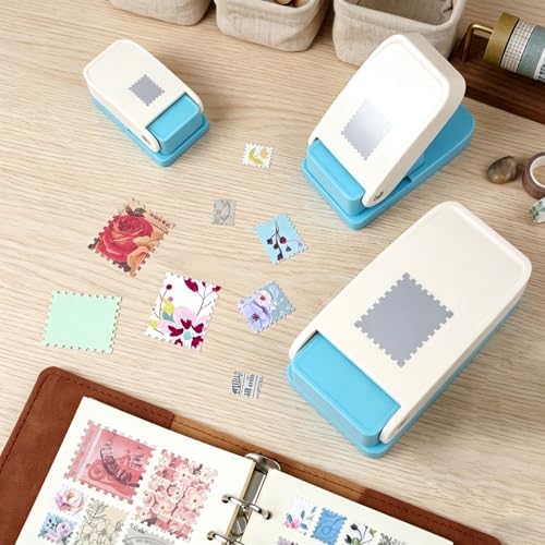 3Pcs Stamp Punch, Rectangle Postage Stamp Shape Punch, 1.5X1.25inch, 1X0.8inch, 0.66X0.53 inch Stamp Puncher, Lever Craft Hole Cutter Paper Punches for Crafting DIY Scrapbooking Card Making Journaling
