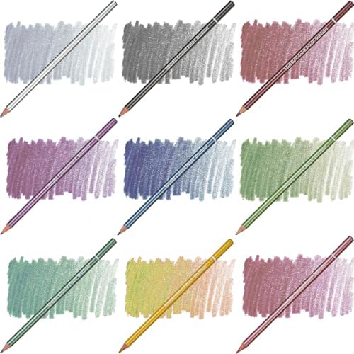 Metallic Pencils,Oil Based Wooden Metallic Colored Pencil Set for Adults Coloring Books Drawing Sketching Art Supplies