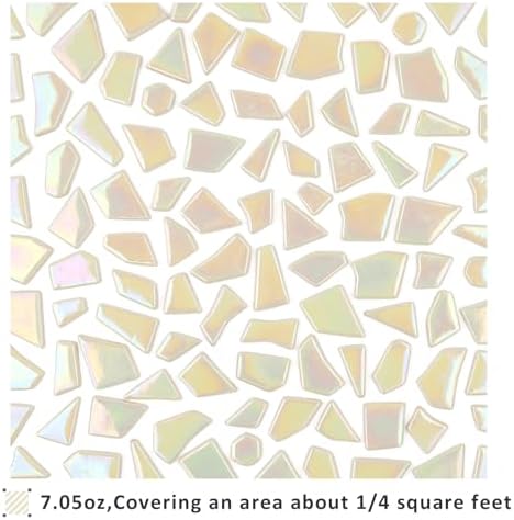 Youway Style Iridescent Cream Glass Mosaic Tiles for Crafs Bulk,200g Broken Stained Glass Pieces for Crafts DIY Mosaic Art Decor (Pack of 2)