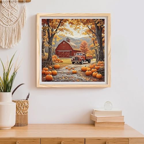 RYMILIE Fall Diamond Art Kits for Adults Pumpkin Farm 12x12inch | 5D Stress Relief Diamond Painting Kit for Beginners, DIY Full Round Drill Gem Art Crafts for Home Wall Decor Gift