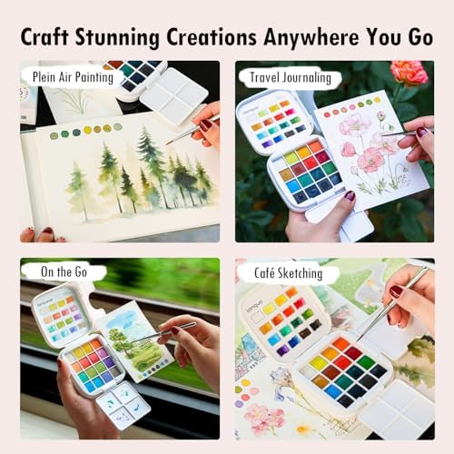 Mini Watercolor Paint Set, Compact Travel Art Kit with 16 Colors