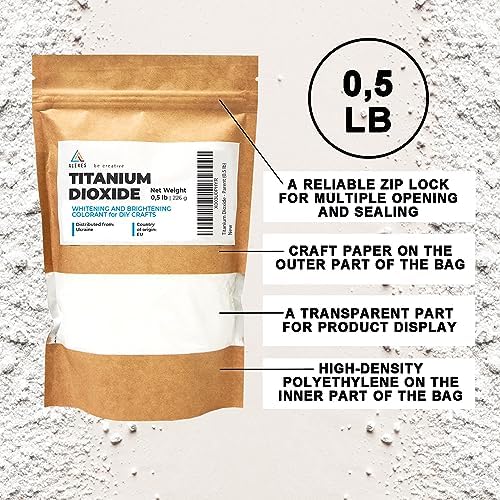 Pure Titanium Dioxide Powder for Soap Making 0.5 Lb - Natural Soap Colorant - Titanium Dioxide for Soap Making, Epoxy Resin, Sunscreen and Lotion, Cosmetics, Ceramics, DIY, Candles, Art Projects