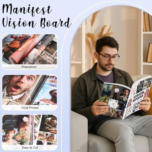 EggSun Vision Board Supplies with 1200+ Images & Quotes Collage Magazine Book, Wall Clip Art Scrapbook Journal Kit for Vision Board Making Beginners Women Men Teen Boy Girls Coquette Room Decors (Men)