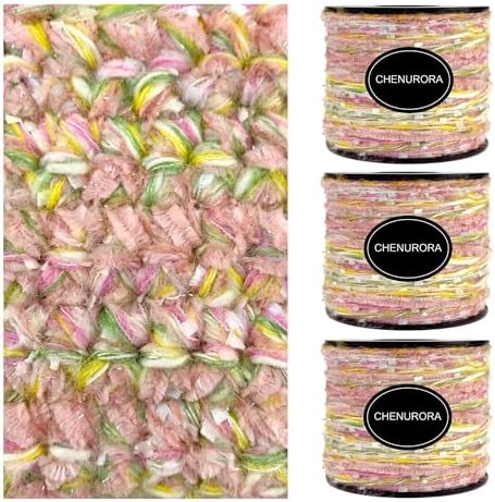 Artisanal Yarn Collection Multifiber Multicolored Fancy Yarn with Subtle Shimmering Threads for Knitting Crocheting Crafts DIY, Set of 3 Rolls (Spring Pink)