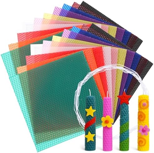 HOFURME 20 Pcs Beeswax Candle Making Kit, Natural Beeswax Sheets for Candle Making Rolling Kits (Bright Color, 8 x 8 inch)
