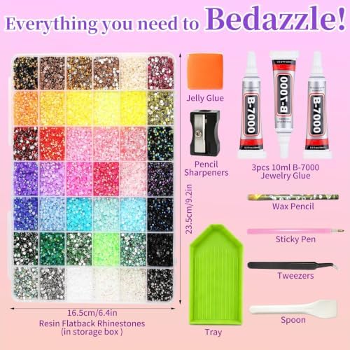 Bedazzling Kit 42000Pcs 42 Colors Resin Jelly Rhinestones 3mm Flatback Gems Bedazzler Kit with B7000 Jewelry Glue and Tools for Diamond Art Crafts Nail Art Supplies