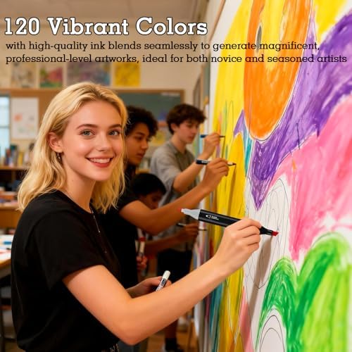 120 Colors Dual Tip Alcohol Markers, Dual Tips Art Markers, Permanent Sketch Marker Set for Adults Coloring, Painting, Sketching, Illustrations