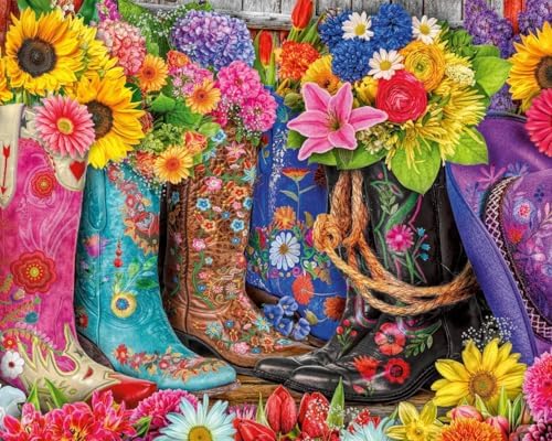 GEEHEIY Paint by Numbers Kit for Adults, Floral Cowboy Boots, 16 x 20 Inch | DIY Adult Paint by Number Kit on Canvas for Beginners, without Frame, Western Country Wall Decor, Stress Relief Craft Gift