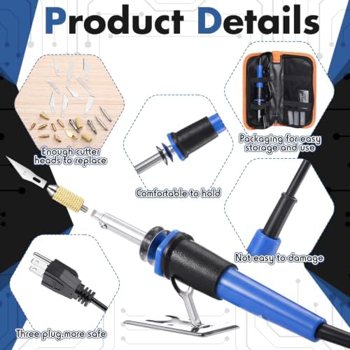 Honoson 42 Pieces Electric Hot Knife Cutter Tool, 24 Pieces Blades, 2 Blade Holders, 2 Chuck Sleeves, Metal Stand Hot Carving Knife for Cutting Carving Soft Thin Foam Cloth Stencil(Blue)