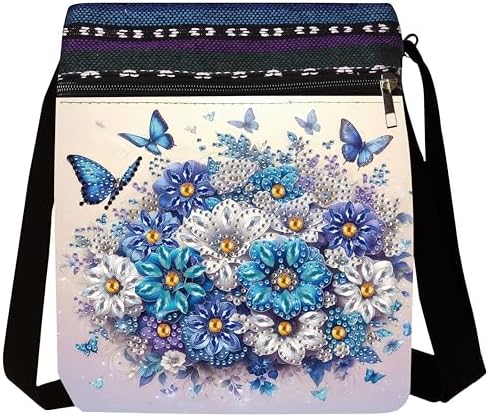 LSQFS Diamond Art Kits for Adults, DIY Diamond Painting Crossbody Bag, 5D Butterfly Floral Diamond Art Bags, PU Leather Art Bag, Craft Kits for Adults Women, Unique Gift