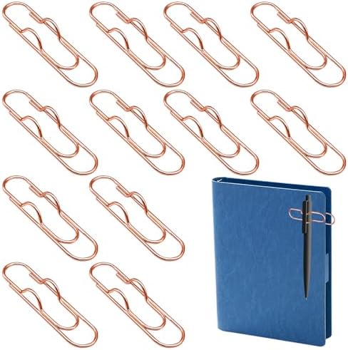 HINGTAI 12Pcs Pen Holder Clips - Pen Holding Paper Clips Metal for Notebooks, Decorative Pencil Clip Organizer, Multi-Functional Bookmark & Card Holder for Desk Organization Rose Gold