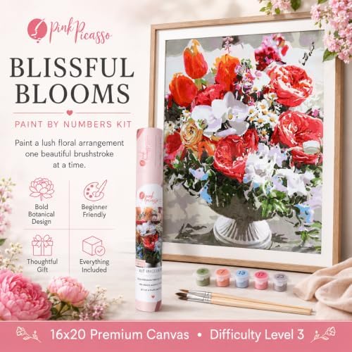 Pink Picasso Paint by Number Kit, for Adults & Teens,16x20, Blissful Blooms
