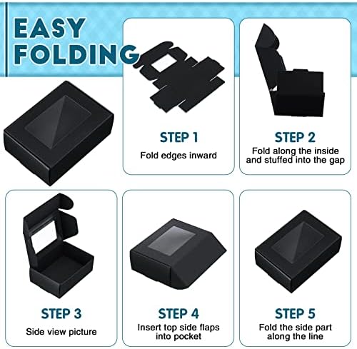 Zonon 200 Pcs Soap Boxes for Homemade Packaging, Mini Kraft Boxes with Window for Bakery Candy Soap Making Gift Packaging, 3.7x2.6x1.4 Inch (Black)