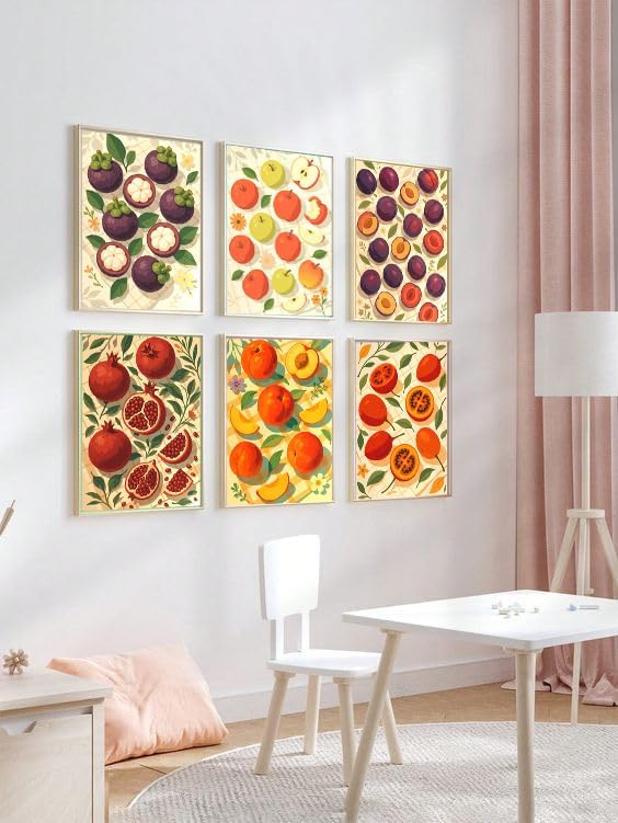 pchmcu 6 Pack Retro Fruit Paint by Numbers Kit for Adults Beginner,Vintage Easy Paint by Number on Canvas,Acrylic Oil Watercolor Painting kit Arts and Crafts for Bar Party Room Wall Decor (8x12 inch)