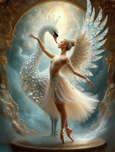 ILYUFO Diamond Art Kits for Adults Swan Dance DIY Diamond Painting