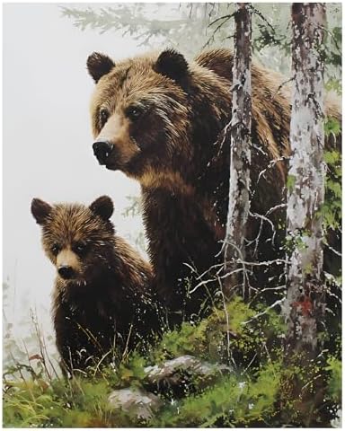 xcemhil Bear Paint by Numbers Kit for Adults Beginner, Bear Paint by Numbers for Adult, Acrylic Paint by Number Kits Suitable for Home Wall Art Decor Gifts 16x20 Inch