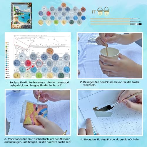 Seaside Window Paint by Numbers for Adults, 16x20" Coastal Landscape Kit