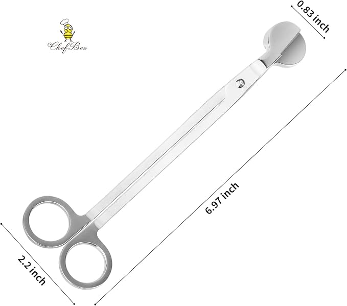 CHEFBEE Stainless Steel Candle Wick Trimmer | Silver, Polished Wick Clipper, Clean Even Burn, Prevents Soot Buildup, Reaches Deep Jar Candles, Sturdy Precice Cutting