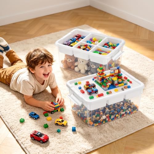 Citylife 17 QT Plastic Storage Box Building Baseplate Lid Removable Tray