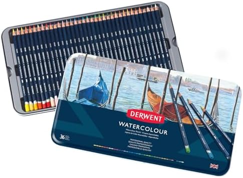 Derwent Colored Pencils, WaterColour, Water Color Pencils, Drawing, Art, Metal Tin, 36 Count (32885)