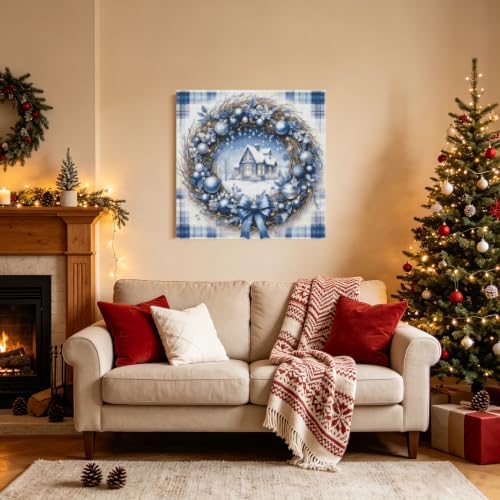 KYOQFVN Winter Stamping Cross Stitch Kit, 11 CT Christmas House Cross Stitch Kits for Adults, Full Line DIY Stitching Kit for Home Decor Cross Stitch Patterns 14x14 inches