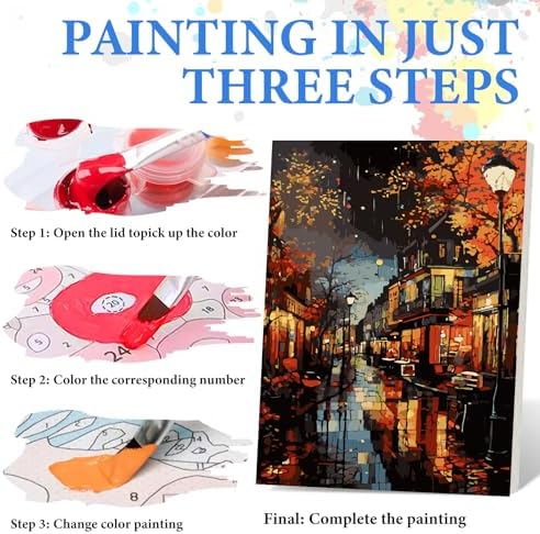 PRASIO Framed Paint by Numbers Kit for Adults Beginner, Landscape Adult Paint by Number Kits on Canvas Framed, DIY Acrylic Watercolor Oil Paint by Numbers with Frame for Gift Home Decor 16x20 Inch