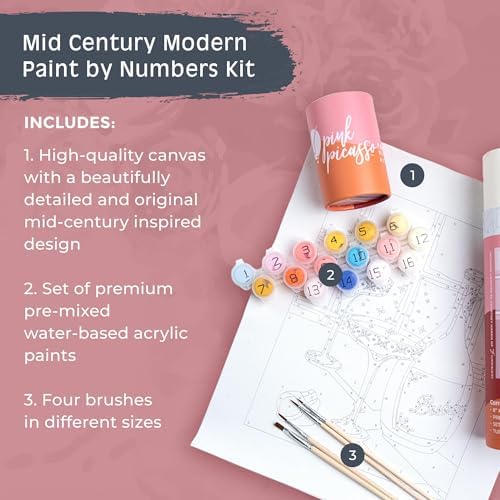 Pink Picasso Paint by Number Kit, All Ages, 8x10, Stand Out in the Crowd | Mid Century Modern Collection, Acrylic Paints and Brushes included, Pre-printed high quality canvas, DIY art kit, Gift-ready