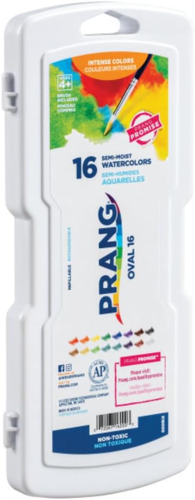 Prang Semi-Moist Watercolors 16-Color Oval Pan Set, Pack of 6 | Refillable, Wax-Free Pigments, Mixing Tray in Lid, Size 6 Paintbrush Included