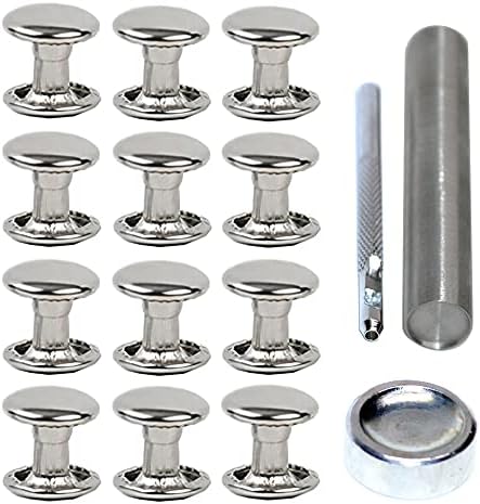 80sets Stainless Steel Leather Rivets with Tools Kits Double Cap Rivet Tubular Metal Studs Repairs Decoration Craft Accessories for Leather Craft Clothes Shoes Bags Belts (12mm Silver with Tools)