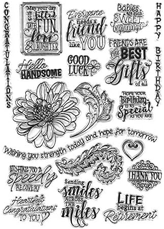 Blessing Words Flowers Leaves Clear Stamps for Card Making Decoration DIY Scrapbooking, Transparent Rubber Seal Stamps for Photo Card Album Crafting Supplies.