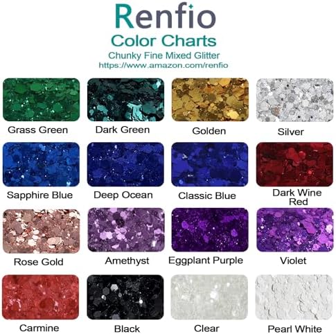 Renfio Chunky Glitter, 16 Colors Resin Glitter Set Each 10g/0.35oz