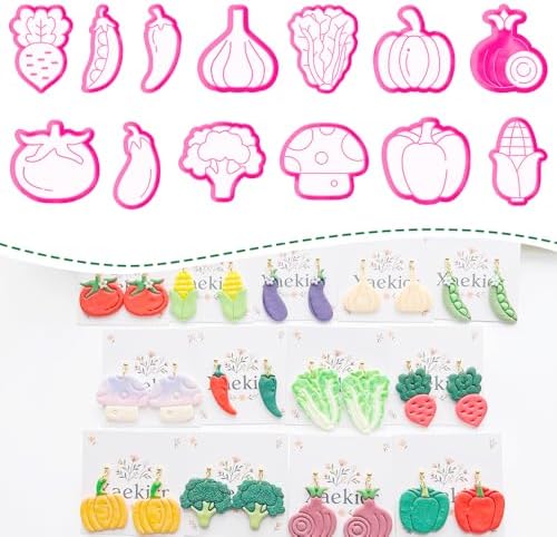 Vegetable Polymer Clay Cutters Set, Garden Clay Cutters with Pumpkin, Mushroom, Corn and Vegetable Shapes, Polymer Clay Molds, Clay Earring Cutters for DIY Jewelry Making