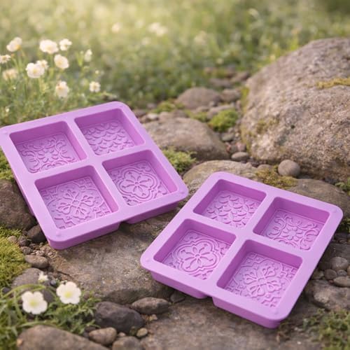 2Pack Embossed Floral Silicone Soap Mold Square Handmade Soap Making Mold Square Silicone Mold Vintage Floral Embossed Mold Handmade Soap Mold for Soap Candle Lotion Bath Bombs Resin Cake Chocolate