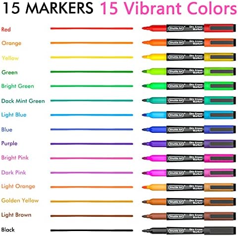 Shuttle Art Dry Erase Markers, 15 Colors Magnetic Whiteboard Markers, Fine Point, Perfect For Writing on Whiteboards, Dry-Erase Boards,Mirrors for School Office Home