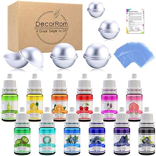 Bath Bomb Mold Set with Soap Colorant, Shrink Wrap Bags - Skin Safe Food Grade Soap Dye for Bath Bomb Making Supplies Kit - Liquid Dye for CP M&P Soap Coloring, Crafts - with Instructions Adult Hobby