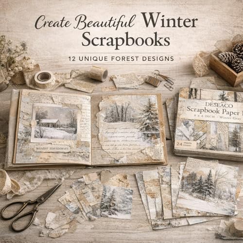 Scrapbook Paper Pad, 6x6 Inch, Single-Sided Decorative Craft Paper, 24 Sheets for Scrapbooking, Cardmaking & DIY Crafts - Winter Gray