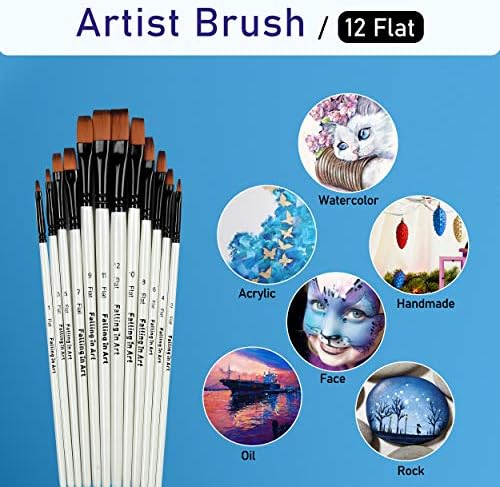 Falling in Art 12 PCS Professional Flat Paint Brushes Set