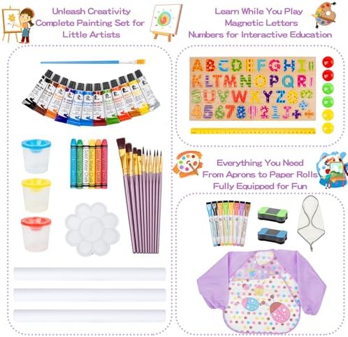 Purple Kids Art Easel Set, Wooden 3-in-1 Magnetic Whiteboard & Chalkboard