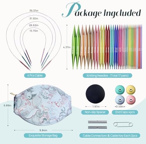 Lewhoo 17 Size Interchangeable Circular Knitting Needles Set 2.2~10.0mm